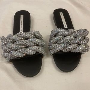 Zara braided gem encrusted slides Clearance